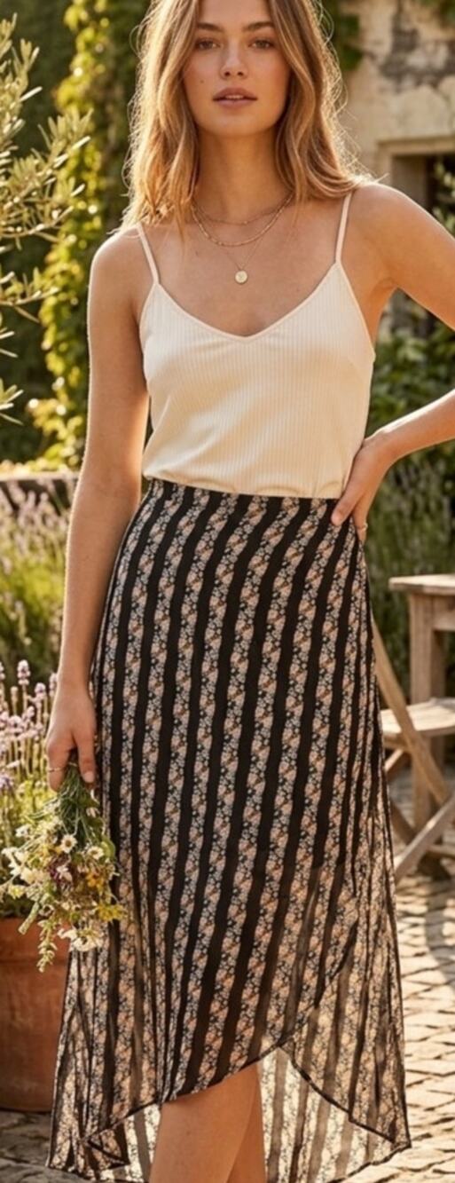 Dolan Flowy Silk Semi-sheer Wrap Skirt with Side Tie Bow